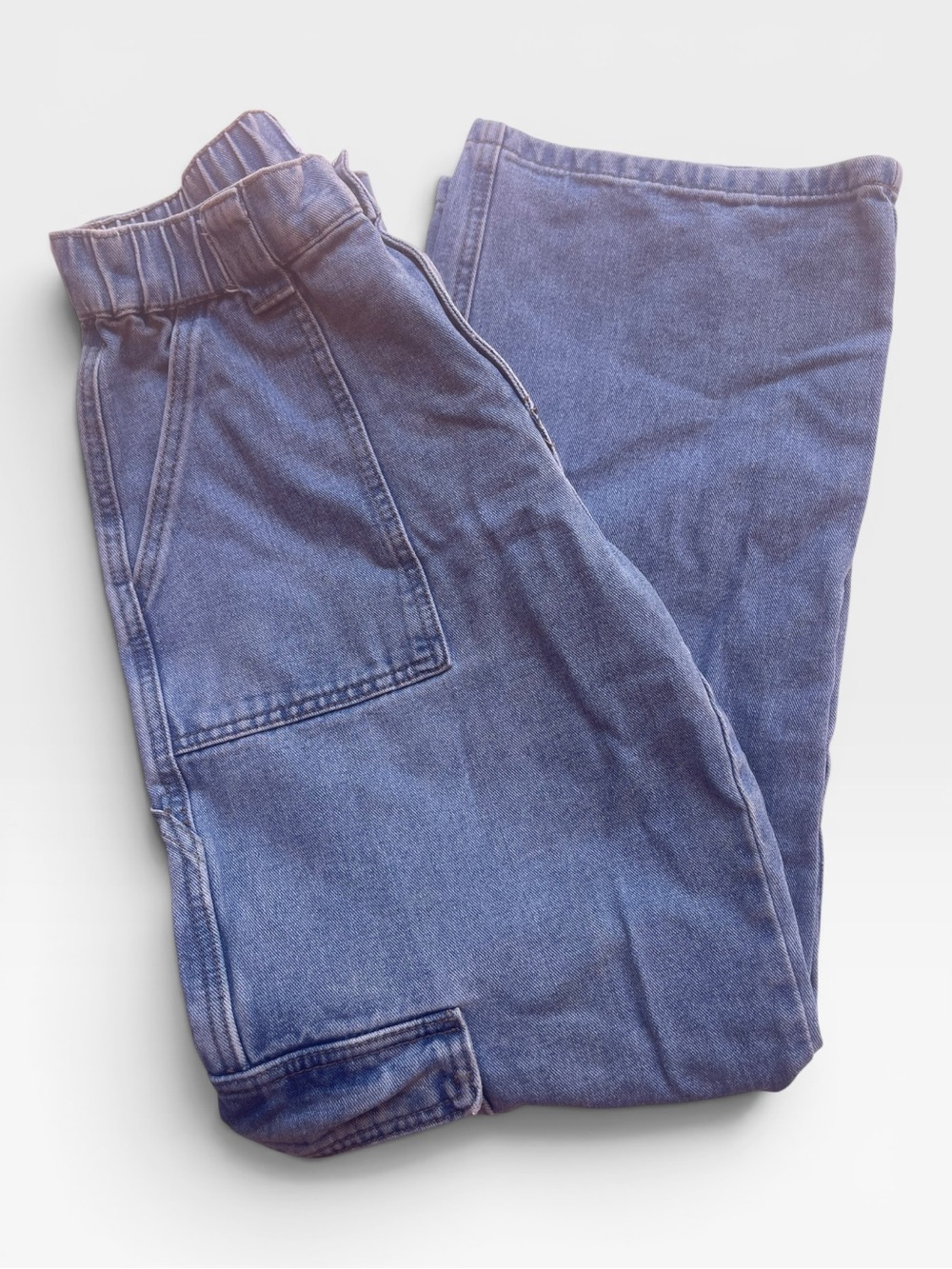 Forever 21 Washed Blue Wide-Leg Denim Jeans with Elastic Waist